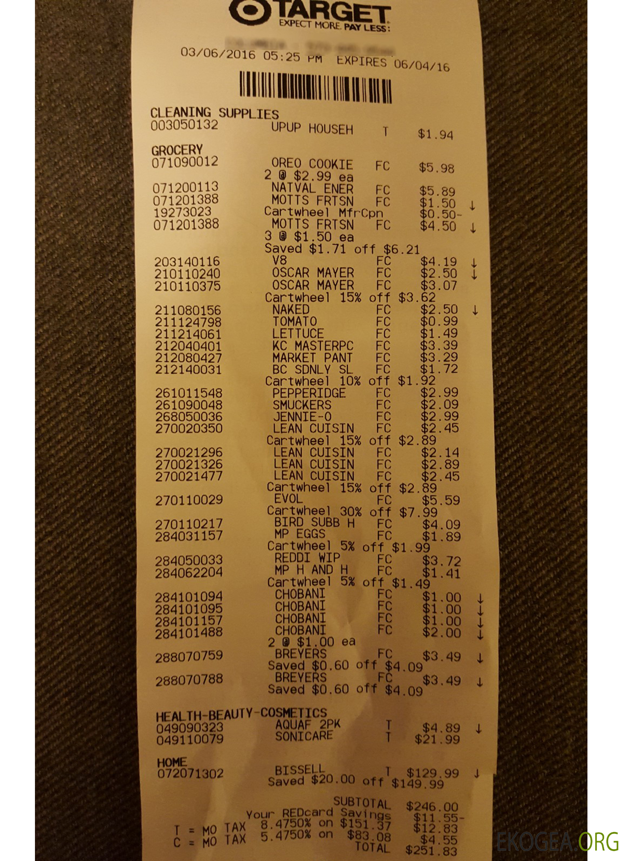 Reçu de la société cible